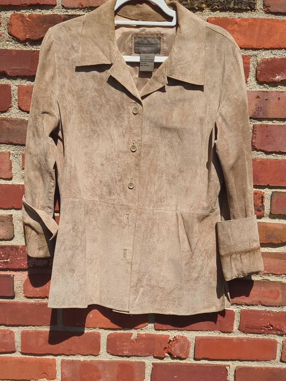 Brandon Thomas Light Tan Suede Button-Front Jacket